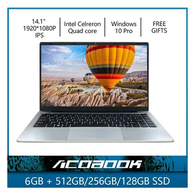 (6GB RAM 256GB SSD) Laptop 6gb Ram Notebook Windows Pro Intel J4105 Celeron Quad Core 14.1" Disp