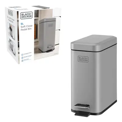 (5L) BLACK+DECKER Grey Slimline Pedal Bins with Soft Close Lid