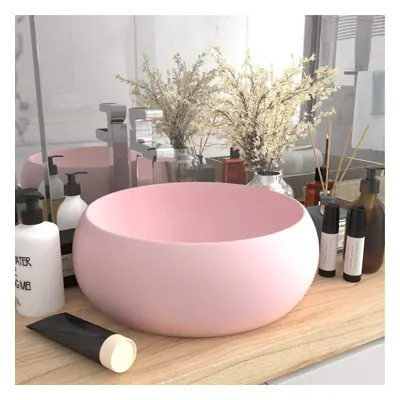 vidaXL Luxury Wash Basin Round Matt Pink Ceramic Washroom Vanity Stone Sink