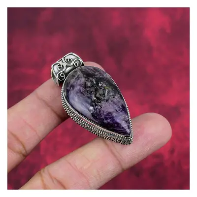 (purple, 1.93 Inches) Charoite Handmade Gemstone Pendant, Solid Sterling Silver Pendant Antique 