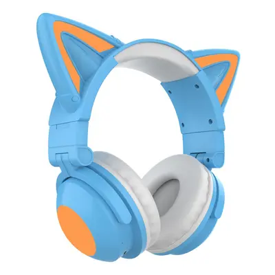 (blue no retail box) RGB Cat Ear Wireless Headsets with Mic 7.1 Stereo Music Bluetooth 5.0