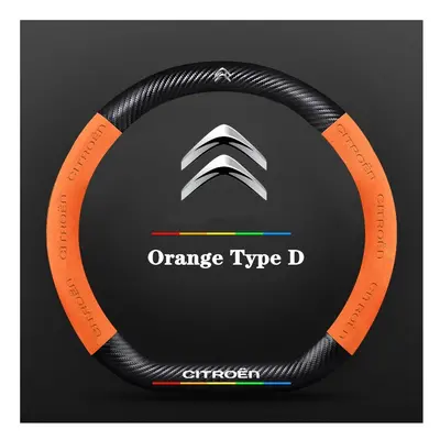 (Orange Type D) Car Suede carbon fiber Non-slip steering wheel cover For Citroen C1 C2