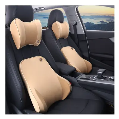 (Beige One seat) Car Headrest Lumbar Support Seat, Backrest Lumbar Memory Foam Cervical