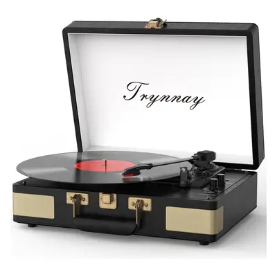 (Vintage Black) Record Player Speed Bluetooth Portable Suitcase Vinyl Player with Built-in Speak