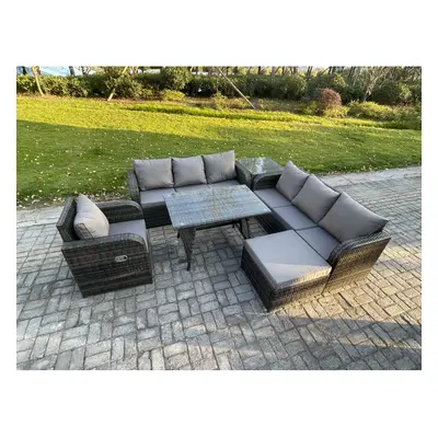 Fimous Outdoor Lounge Sofa Set Wicker PE Rattan Garden Furniture Set with Rectangular Dining Tab