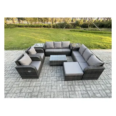 Fimous Rattan Outdoor Garden Furniture Sofa Set Patio Table & Chairs Set with Side Table Big Foo