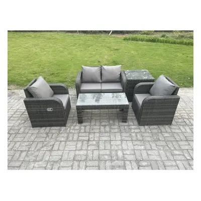 Fimous Rattan Lounge Sofa Set Outdoor Garden Furniture Set with Rectangular Coffee Table Love So