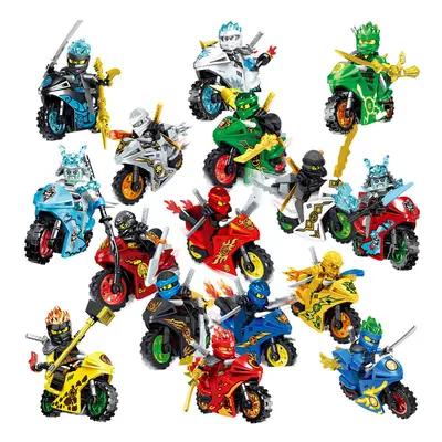 (16psc set) Ninjago Motorcycle Set Minifigures Ninja Mini Figures Blocks Toys Fit Lego Christmas