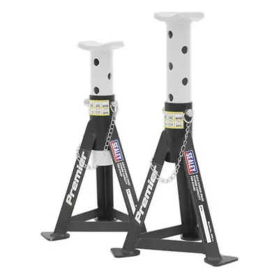 PAIR Tonne Heavy Duty Axle Stands - 290mm to 435mm Adjustable Height - White