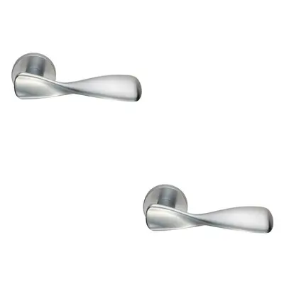 2x PAIR Ergonomic Twisted Handle on Round Rose Concealed Fix Satin Chrome