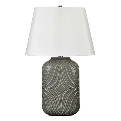 Table Lamp Diamond Sculpted Patters Off White Shade Grey Glaze LED E27 60W