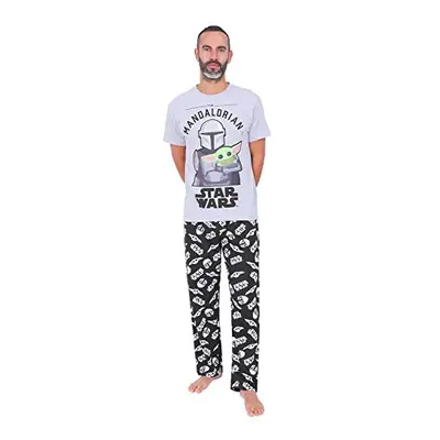 Mens The Mandalorian Baby Yoda Long Pyjama Set Grey Black (XX-Large)