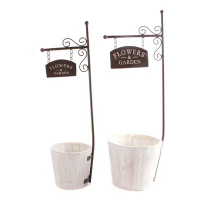 Set Of Rustic Wooden Garden Planter Pots ~ Outdoor Indoor Flower Pots