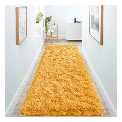 (80cm x 300cm (2 ft in x ft)- Extra Large Runner Rug, Ochre) Anti Slip Shaggy Rug For Living Roo