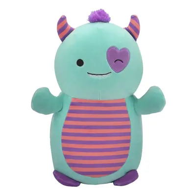 Squishmallows HugMees Original 14-Inch Leon Teal Monster with Purple Heart Eye Patch - Ultrasoft