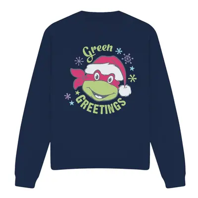 (M, Navy) Teenage Mutant Ninja Turtles Unisex Adult Green Greetings For Christmas Sweatshirt