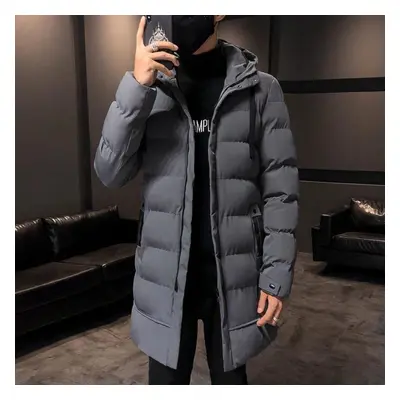 (grey, XXXXL) Men&apos;s Hooded Down Jacket Mid-length Winter Hooded Thicken Mid-length Hooded M