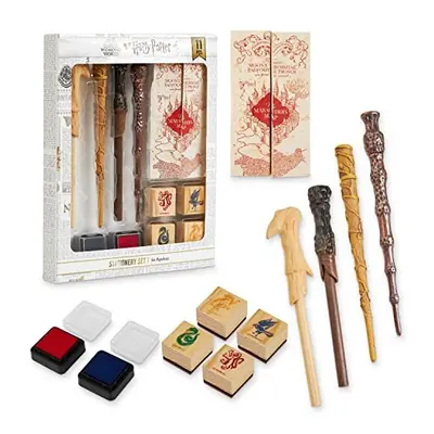 Harry Potter Gifts Wand Pen Set of Stationery Supplies with Marauder's Map Hogwarts House Stamp 