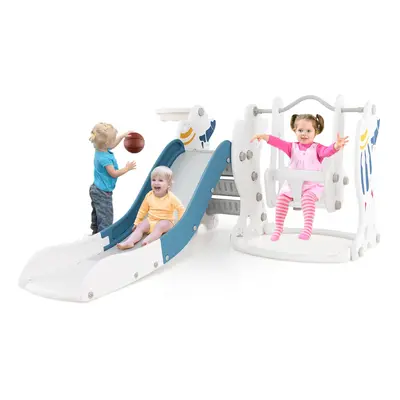 Toddler Slide and Swing Set 4-in-1 Indoor Playground With Extended Slide