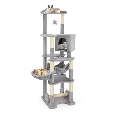 Multi-Level Cat Tree 176cm Tall Cat Tower With Top Perch And Condo