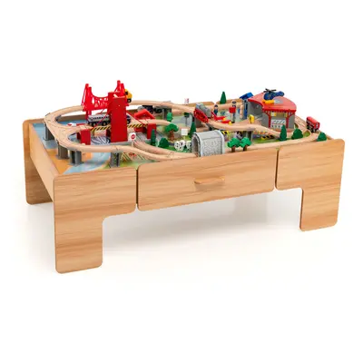 100Piece Train Set Table Multipurpose Wooden Kids Activity Table-Natural