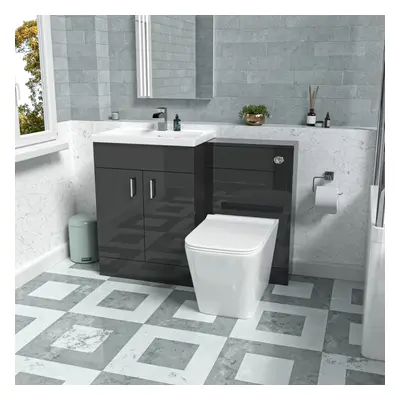 Nes Home Dark Grey 1100mm Freestanding Vanity WC Unit & Rimless BTW Toilet Flat Pack