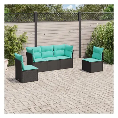 vidaXL Piece Patio Sofa Set with Cushions Black Poly Rattan