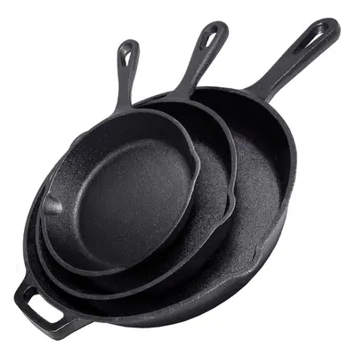 Simple Chef Cast Iron Skillet 3-Piece Set - 12", 10", 8" Heavy Duty Pans - Professional Restaura