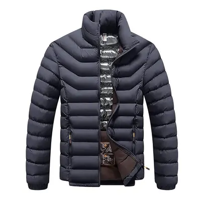 (Blue, L-50-60KG) Winter New Men Fashion Warm Jacket Coat Solid Thick Windproof Outwear Autumn M