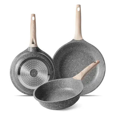 (20 28CM, Grey) Non-stick frying pan piece set stone pot cookware granite coating, induction coo