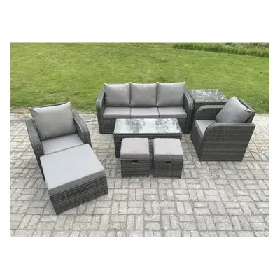 Fimous Seater Rattan Garden Furniture Set with Rectangular Coffee Table Side Table Footstools Pa