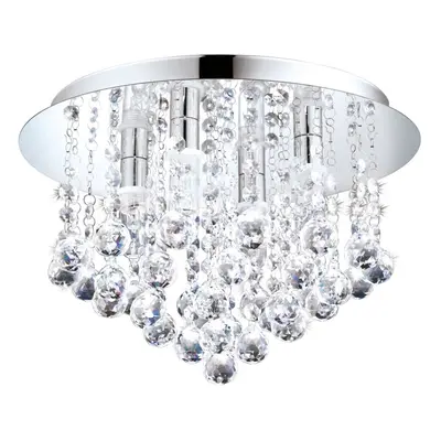 Flush Ceiling Light IP44 Bathroom Colour Chrome Shade Clear Crystal Bulb G9 4x3W