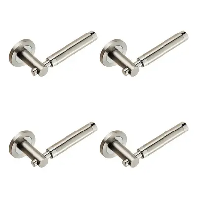 4x PAIR Sectional Round Bar Lever Concealed Fix Round Rose Polished Satin Steel