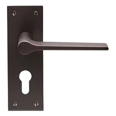 PAIR Flat Straight Handle on Slim Euro Lock Backplate x 50mm Matt Bronze