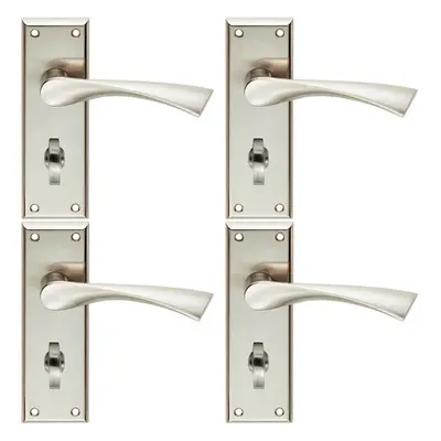 4x PAIR Angular Lever on Bathroom Backplate Door Handle x 50mm Satin Nickel