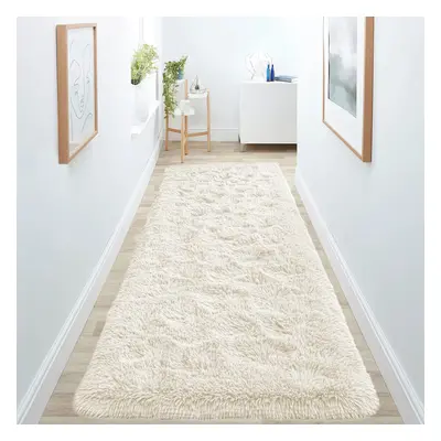 (80cm x 300cm (2 ft in x ft)- Extra Large Runner Rug, Cream) Anti Slip Shaggy Rug For Living Roo