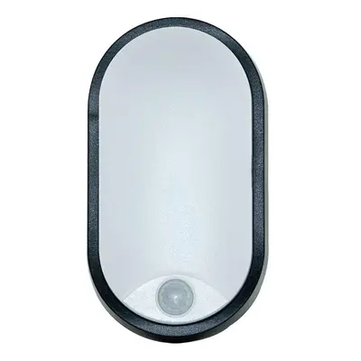 Luceco EBEO10P40-01 Eco Oval Bulkhead LED Lighting with PIR Motion Sensor, Black and White Bezel