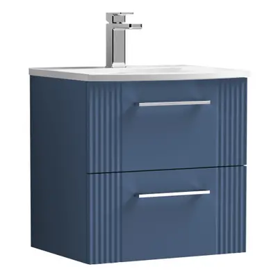 Retro Drawer Wall Hung Vanity Unit with Curved Tap Hole Ceramic Basin - 500mm - Satin Blue - Bal