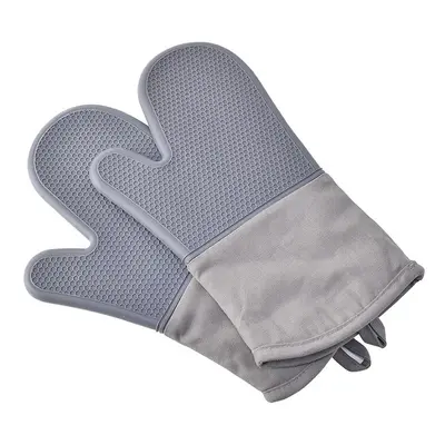 1 Pair Heat Resistant Silicone Glove Cooking Baking BBQ Oven Pot Holder Mitt Kitchen-Gray