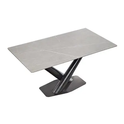 Grey Sintered Stone Top 160cm Dining Table with Black V Base