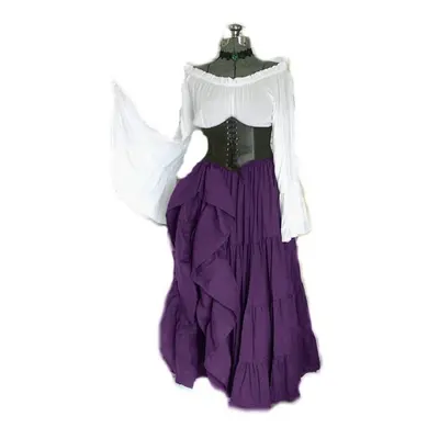 (purple, 3XL) Renaissance Classic Women Vintage Retro Vogue Flare Sleeve Pirate Gypsy Dress Chem