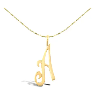 Jewelco London Solid 9ct Yellow Gold Script Identity Initial Pendant Letter A - JIN002-A