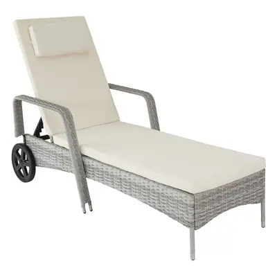 (light grey) Aluminium Rattan Lounger Garden Outdoor Furniture Balcony Patio Sun Terrace New