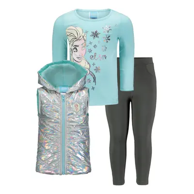 Disney Frozen Elsa Little Girls Zip Up Vest T-Shirt and Leggings Pie