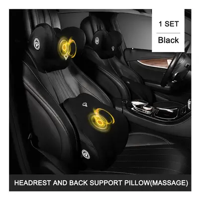 (Black-Set-Massage) Car Massage Headrest Pillow Set USB Charging Auto Seat Back Support Relieve