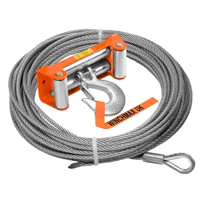 Steel Rope 26m X 12mm, Orange Roller Fairlead. 1/2 Inch Clevis Hook.