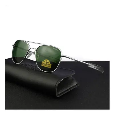 (RE-silver-green, Size 55mm) American Army Military Pilot RANDOLPH RE Sunglasses Glass