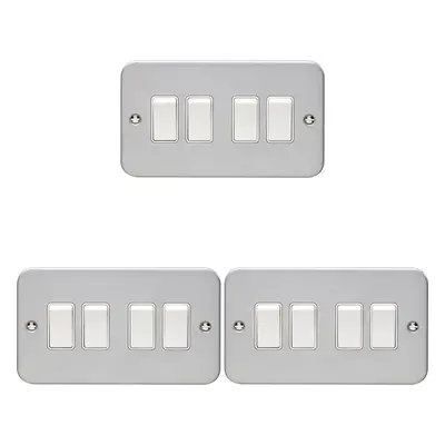 3 PACK Gang Quad Light Switch Way 10A HEAVY DUTY METAL CLAD - White Rocker