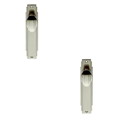 2x PAIR Line Detailed Door Knob on Latch Backplate x 45mm Satin Nickel