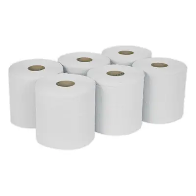 6 PACK 150m White 2-Ply Embossed Paper Roll - 190mm Wide - Perforated Paper Wipe